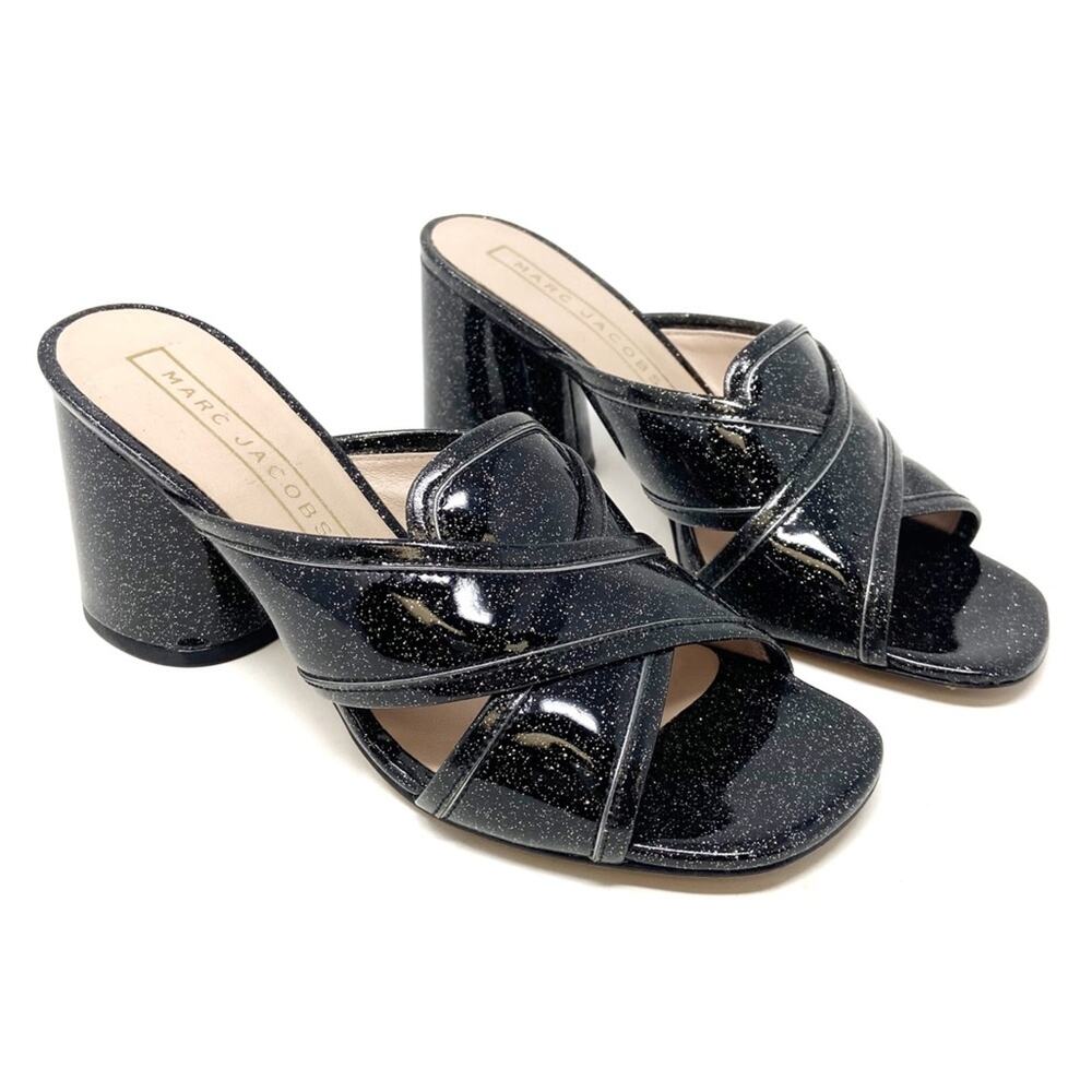 Marc Jacobs Aurora Black Glitter Block Heel Mules US 7.5 / EU 37.5